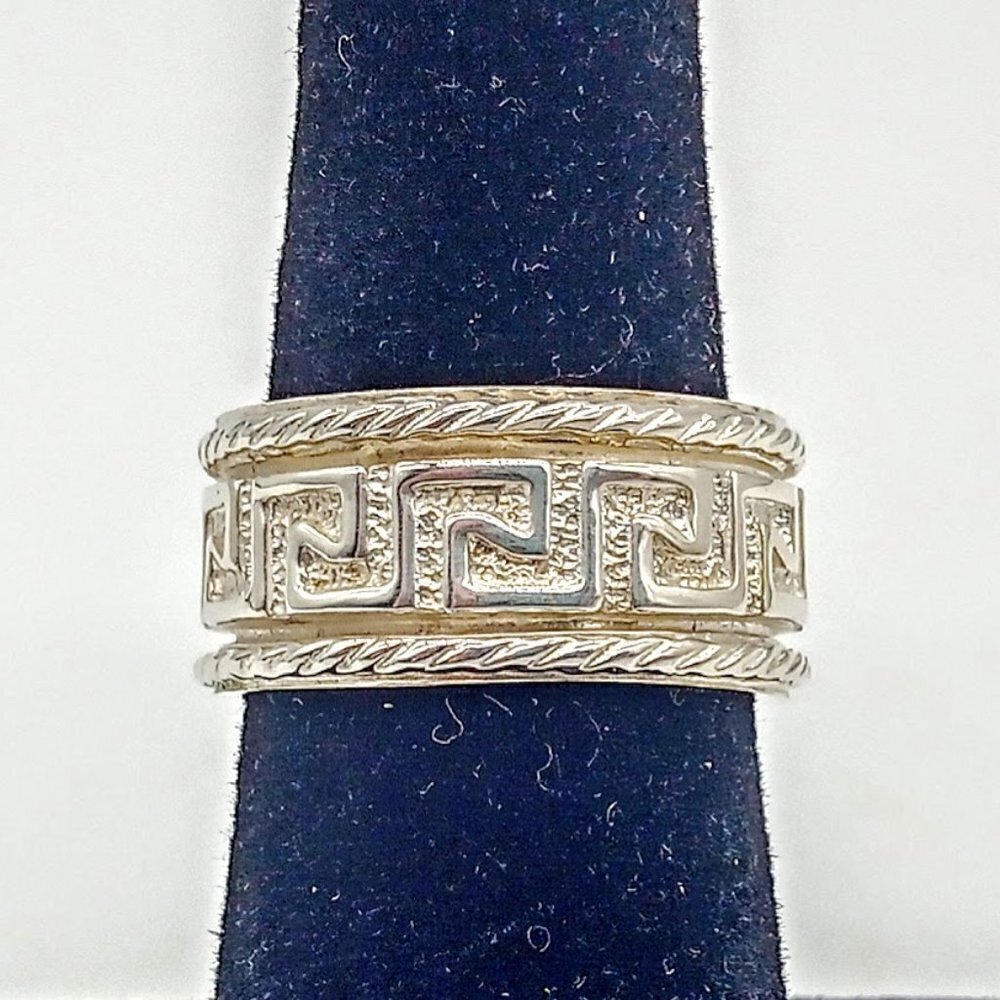 Greek Key Rope Design 925 Sterling Silver Band Ring